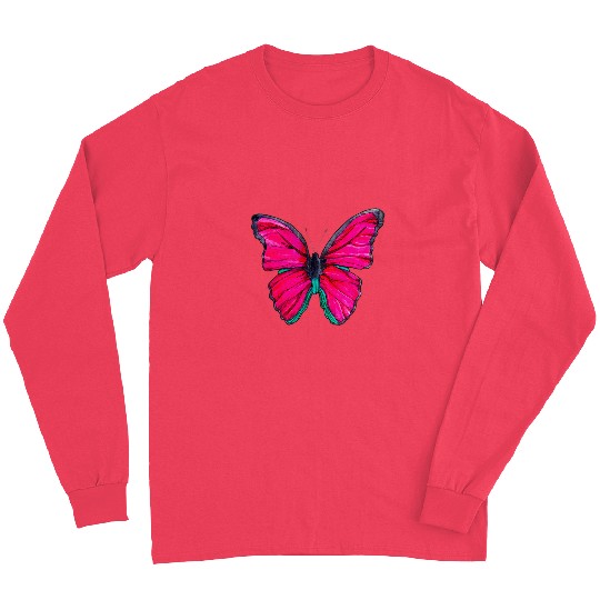 Pink Watercolor Butterfly Illustration Long Sleeves