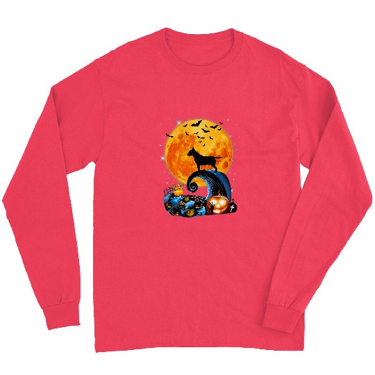Bull Terrier Dog Moon Cliff Pumpkin Halloween Long Sleeves