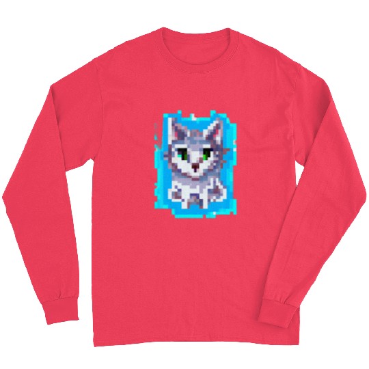 Cat Pixel Art Pixel Cat Owner Long Sleeves