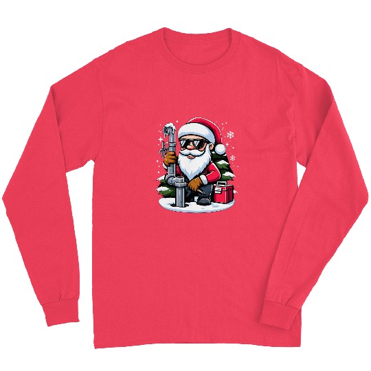 Funny Santa as a Plumber Fixing a leaky pipess at North Pole 1 Long Sleeves