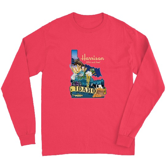 Harrison Idaho State Map Icons Souvenir Novelty Graphic Long Sleeves