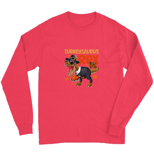 turkey saurus Rexs thanksgiving dinosaur turkey kids boys Long Sleeves