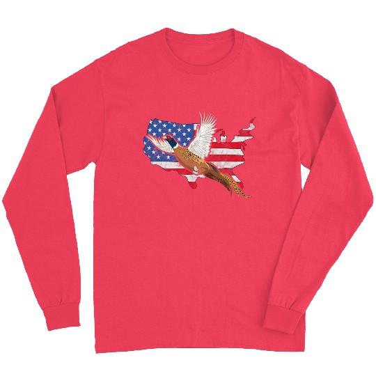Pheasant Hunter American Flag Graphic Bird Hunting Vintage Long Sleeves