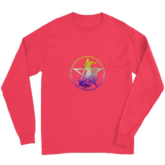 Nonbinary Cat Pentagram Pagan Witch NB Enby Pride Floral Long Sleeves
