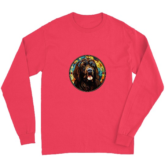 Newfoundland Dog Stained Glass Leadlight Artistic Design Long Sleeves