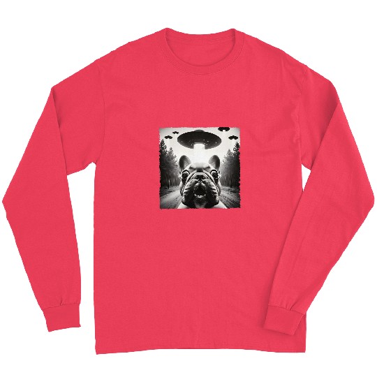 Funny Meme Bulldog UFO Retro Alien UFO Selfie Invasion Long Sleeves