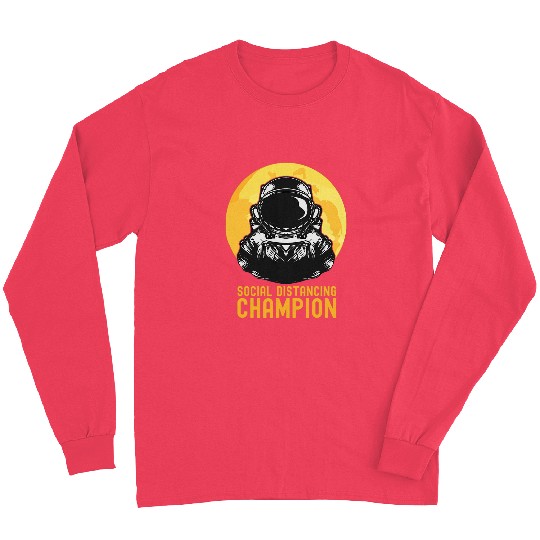 Social Distancing Champion Astronaut Moon Retro Funny Long Sleeves
