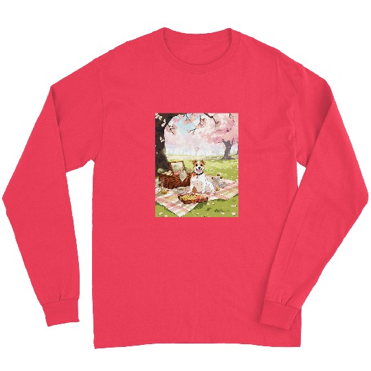 Jack Russell Terrier Cherry Blossom Funny Dog Picnic Long Sleeves