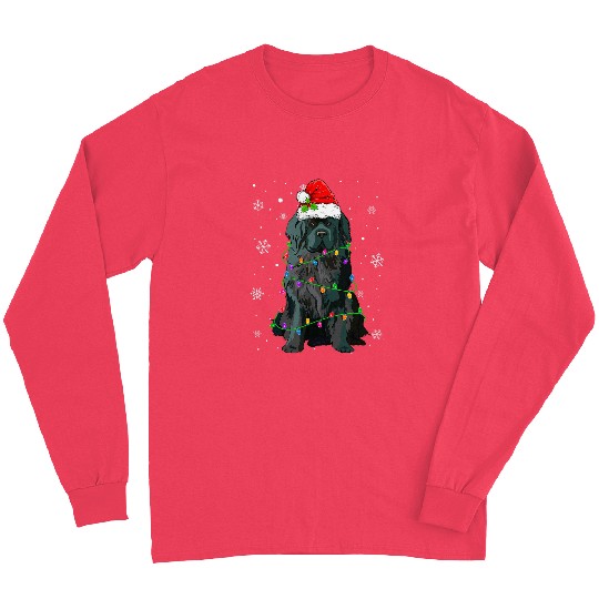 Merry Christmas Cute Newfoundland Dog xmass Lights Tree Long Sleeves