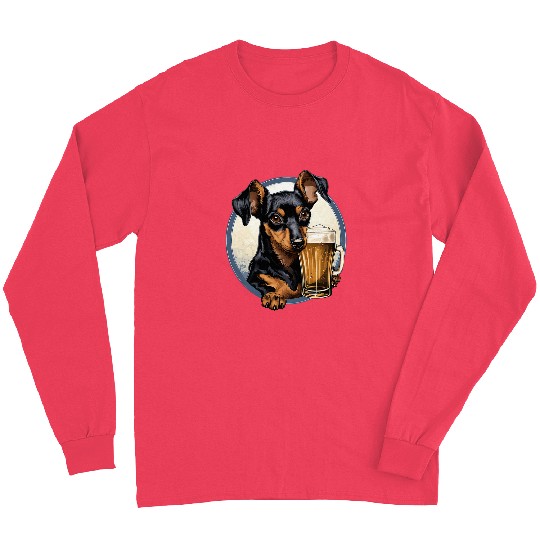 Miniature Pinscher Beer Funny Dog Drinking Long Sleeves