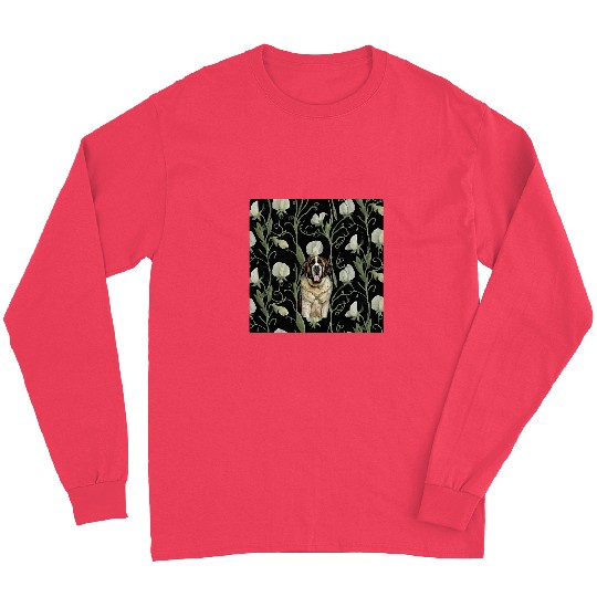 Saint Bernard White Sweet Pea Flower Pattern Long Sleeves