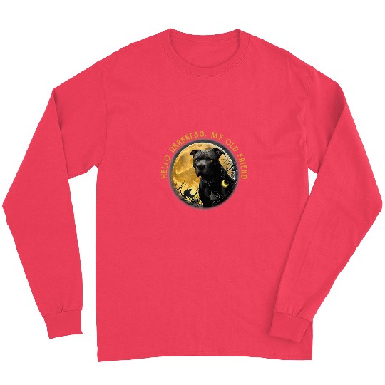 Pitbull And Halloween Moon Hello Darkness My Old Friend Long Sleeves