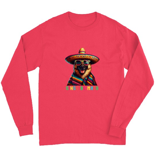 German Shepherd Dog with Poncho Sombrero Cinco De Mayo Long Sleeves