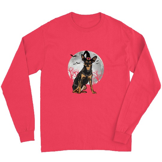 Scary Miniature Pinscher Dog Witch Hat Halloween Long Sleeves