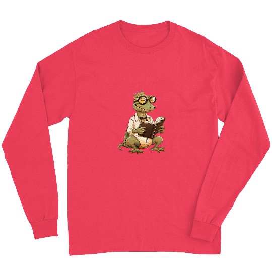 Lizard Reading Book Funny Bookworm Reader Read Librarian 23 Long Sleeves