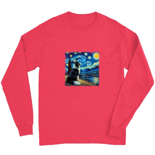 Stellar Canine Dreamscape Border Collie Starry Night 3 Long Sleeves