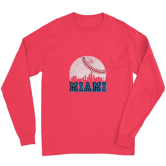 Miami Baseball Skyline Miami Florida Cityscape Retro Long Sleeves