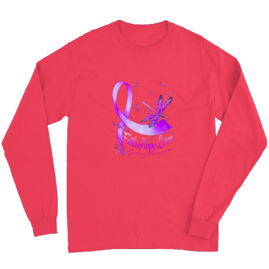 Faith Hope Love Dragonfly Purple Ribbon Epilepsy Awareness Long Sleeves