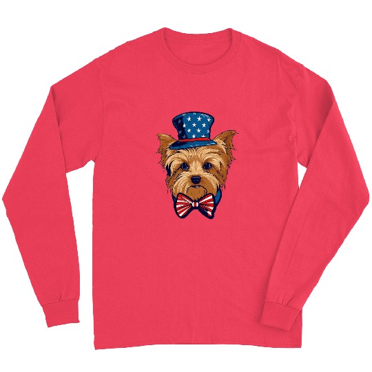Yorkshire Terrier with USA Flag American Independence Day Long Sleeves