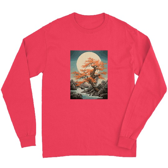vintages Mount Fuji Cherry Blossoms Geisha Japanese Garden Long Sleeves