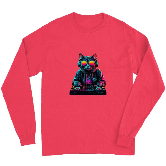 Cat DJ Techno Turntable EDM Cat Electronic Dance Music Long Sleeves