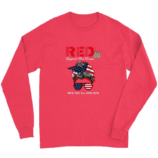 On Friday We Wear Red Friday Military Support troops US Flag Long Sleeves