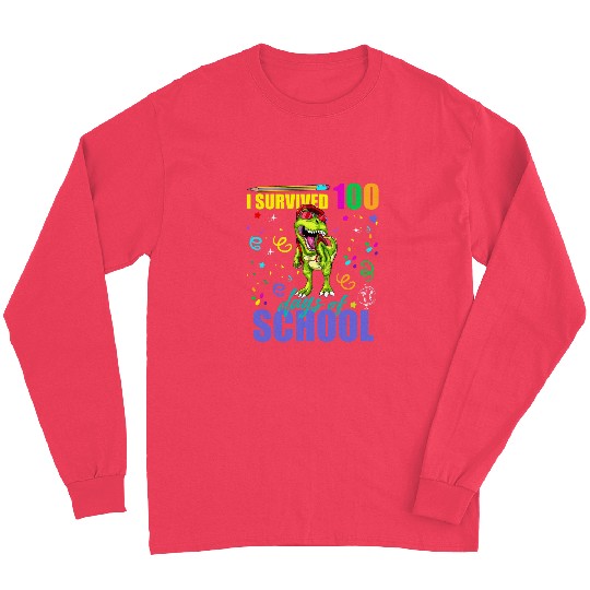 I Survived 100 Days Of School Dinosaur Funny Teacher Student Long Sleeves