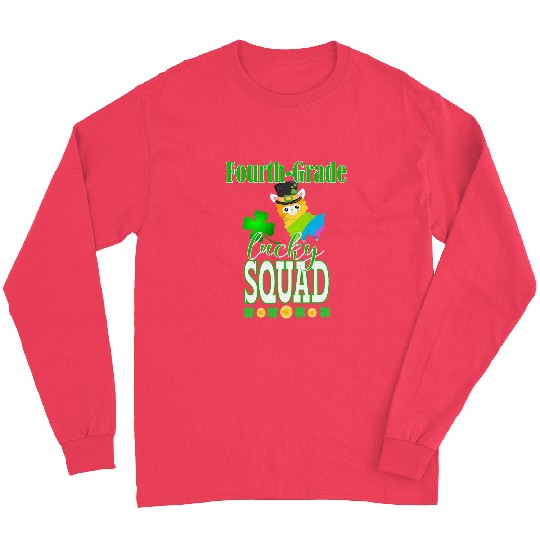 St Patricks Fourth Grade Teacher Student Cute Llama Squad Long Sleeves