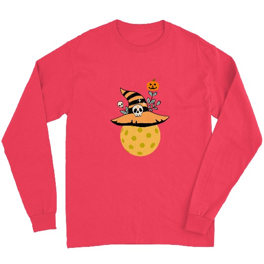 Funny Spooky Halloween Pumpkin Pickleball WitchWizard Gift Long Sleeves