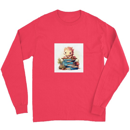 Cute Book Nerd Axolotls Reading Library Long Sleeves