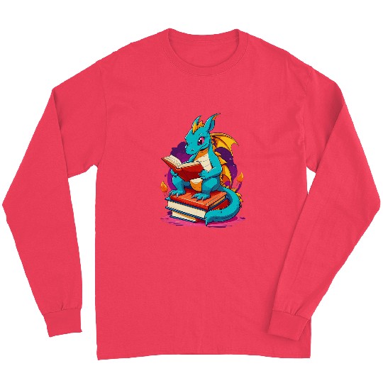 Dragon Reading A Book Cute Dragon Lover Book Reader 1 Long Sleeves