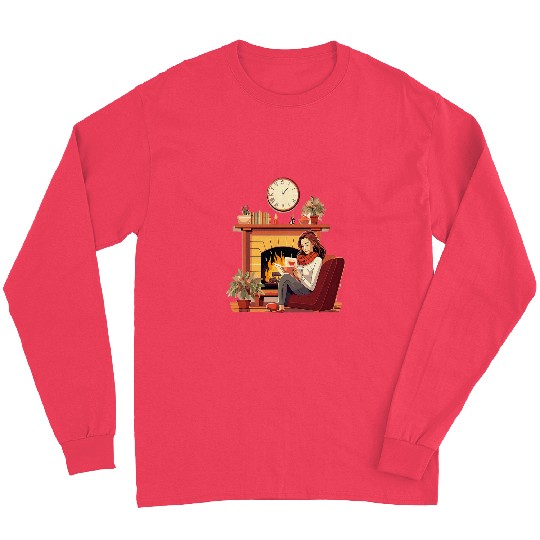 Book Reading In Fireplace Reader Bookworm Girls Women 1 Long Sleeves