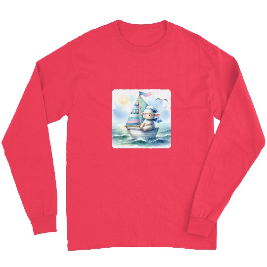 Easter Lamb Sailing With Easter Sail Boat Sea Calm Horizon Long Sleeves