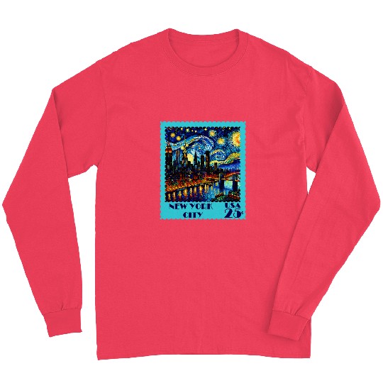 New York City Skyline Cool Retro Art Souvenir Postage Stamp Long Sleeves