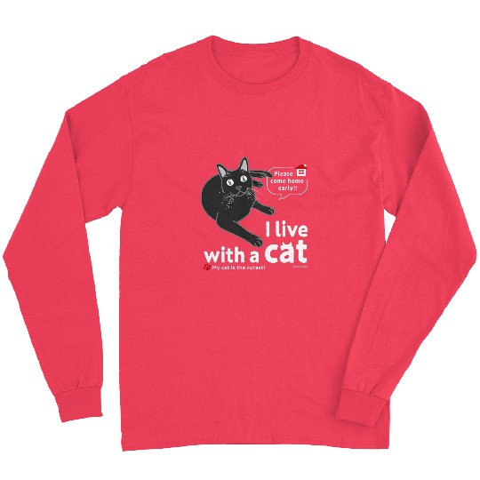 I live with a cat CAT Solid Black version Long Sleeves