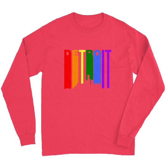Detroit Michigan Gay Pride Rainbow Skyline Long Sleeves