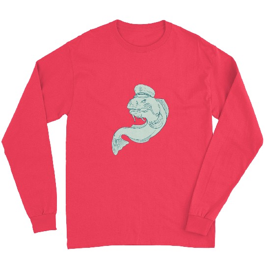 Captain Catfish Drawing Long Sleeves