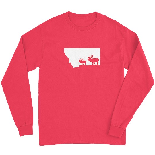 image of Montana state with outline of Elk inside Long Sleeves
