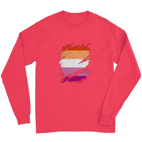 Lesbian Pride Flag Ripped Reveal Long Sleeves