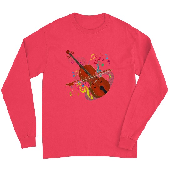 red-brown hand-drawn violin with notes Long Sleeves