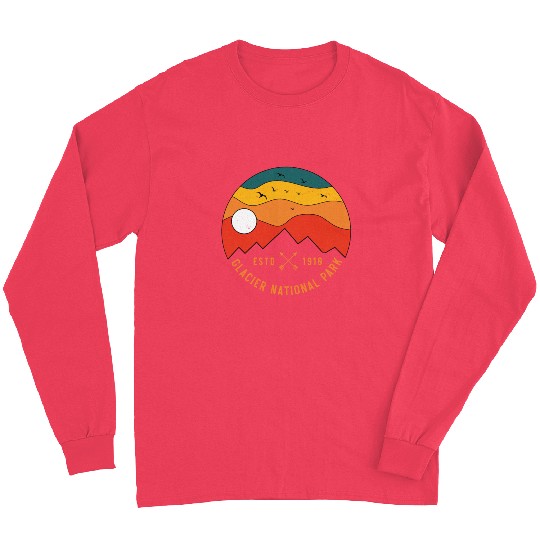 Retro Glacier National Park Montana Souvenir 80s Long Sleeves