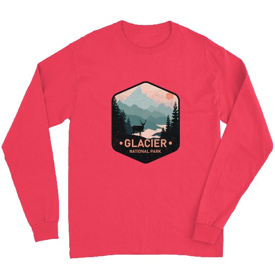 Vintage Glacier National Park Deer Mountains Gift Long Sleeves