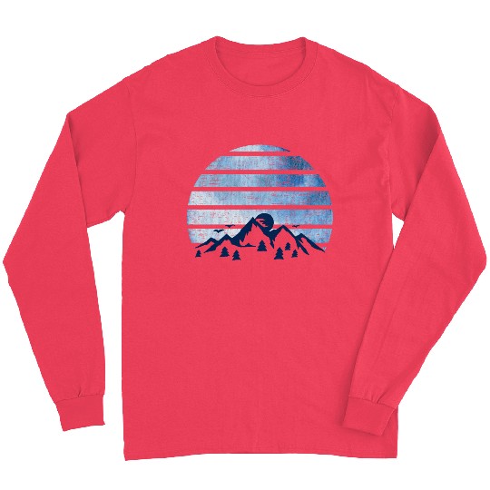 blue Retro Vintage With abstract mountain Long Sleeves