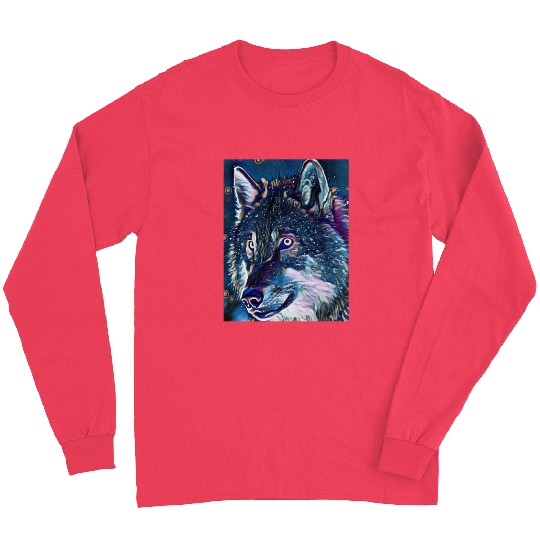 Cut Out Sticker Of Wolf In Midnight Long Sleeves