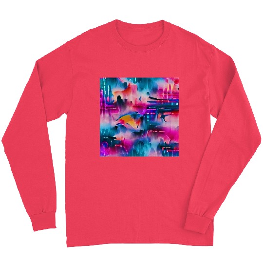 Abstract watercolor pattern in retro neon colors Long Sleeves