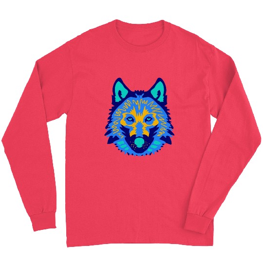 blue wolf face Long Sleeves