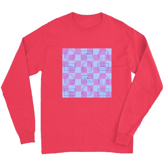 1980's Music Checkerboard - blue and purple Long Sleeves