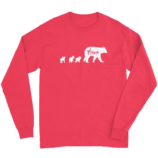Mama Bear With 3 Three Cubs Fun Mom Mother Long Sleeves