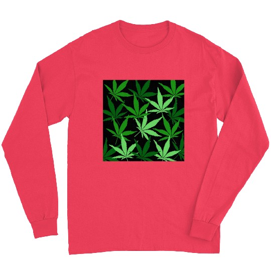 Green cannabis or marijuana painting on black back Long Sleeves