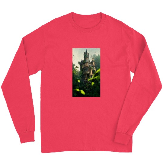 An old abandoned castle in the jungle. Green Long Sleeves